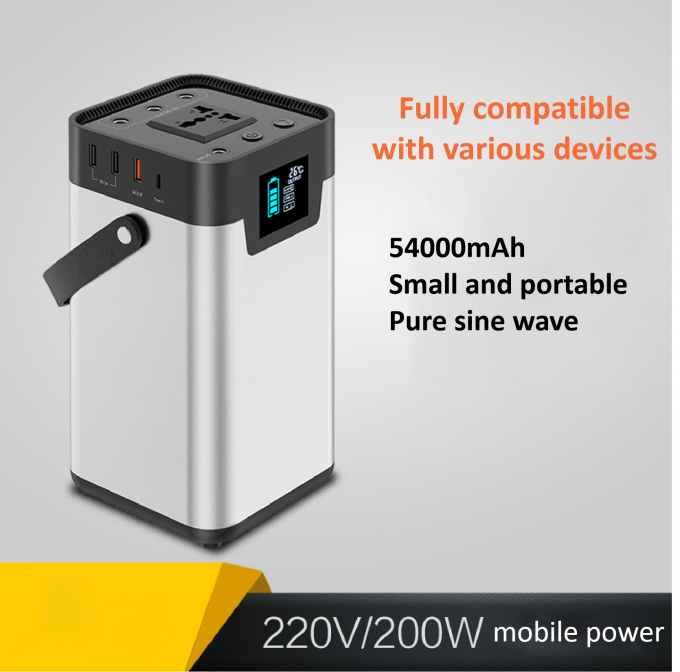 54000mah Commerciële Zonnegenerator van de lithium de Draagbare Krachtcentrale 200W 220V 2